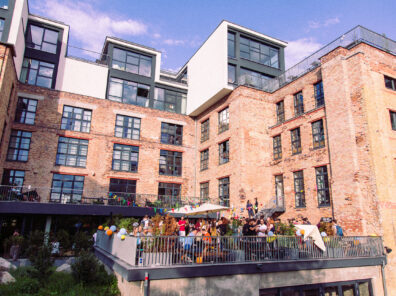 An image of an event being held outside Factory Berlin Mitte.