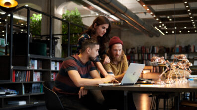 Factory Berlin Startups doing team work in our Library space.