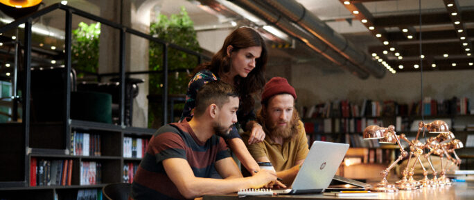 Factory Berlin Startups doing team work in our Library space.