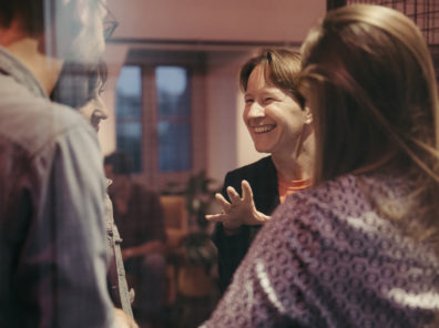 Women in conversation in the Factory Berlin Community.