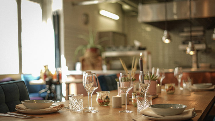 The photo shows a table laid for 4 guests before they arrive.