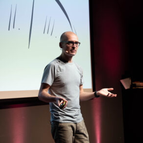 A photo of Matteo Cassese delivering his Masterclass on storytellin at Factory Berlin.