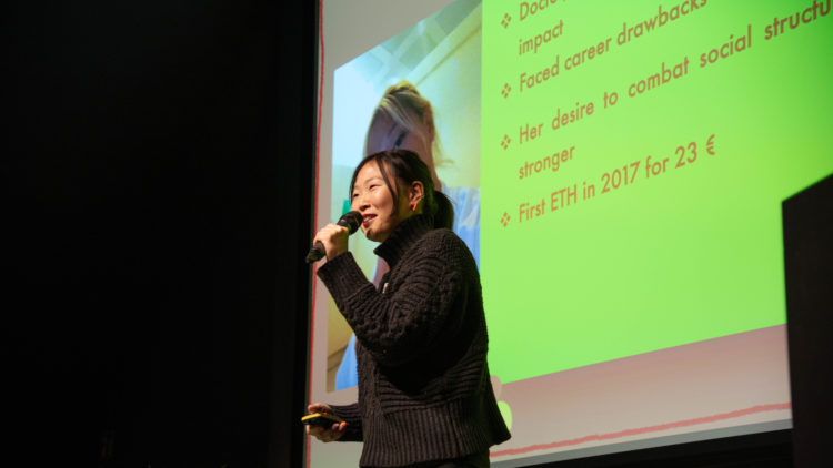 Su-Zeong Fröhlich pitches her NFT project, VISIBLR, at Factory Berlin's Womens Circle event, Women in Web3.